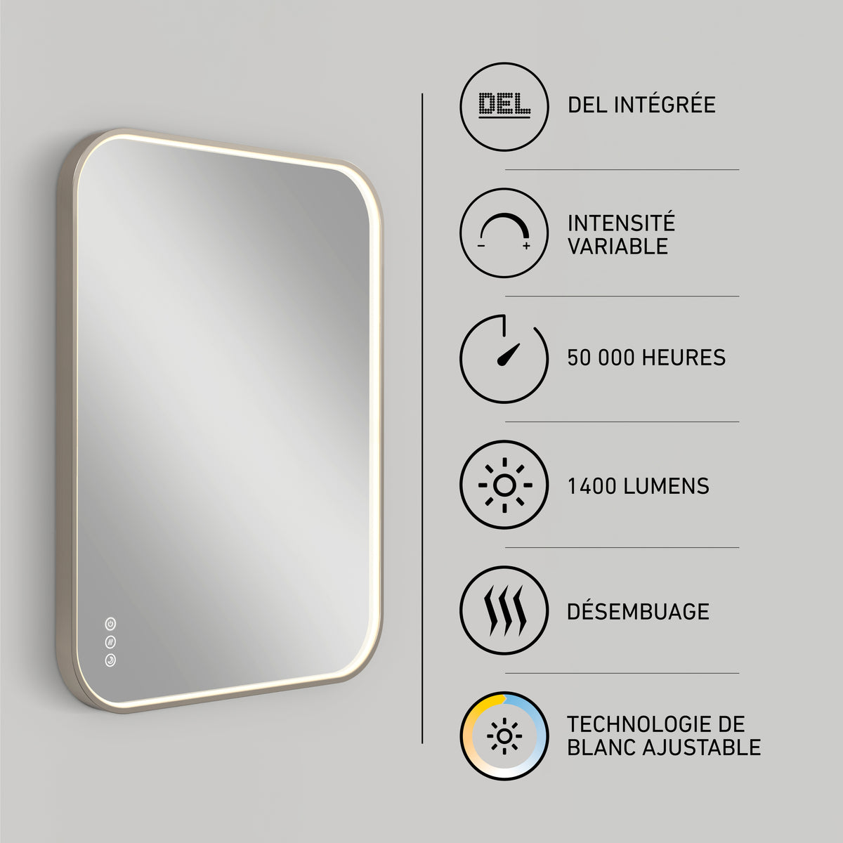 Royce 24 in. x 32 in. (61 x 81 cm) Dimmable Anti-Fog LED Mirror