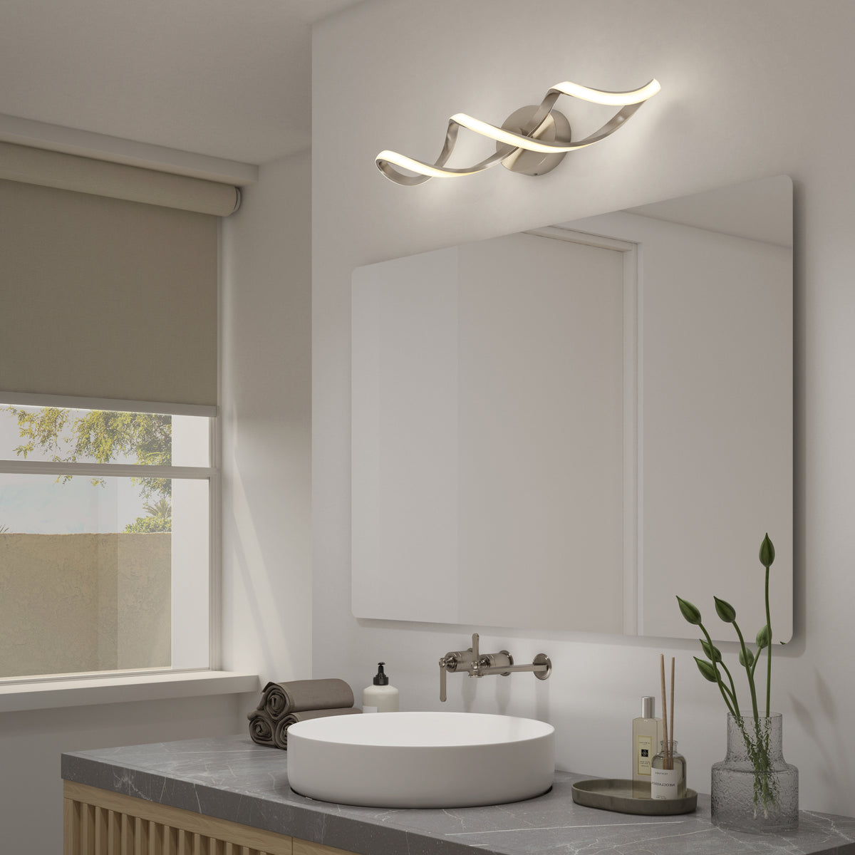 Swirl 27 pulg (68 cm) luminario de vanidad de 3 luces LED moderno para baño