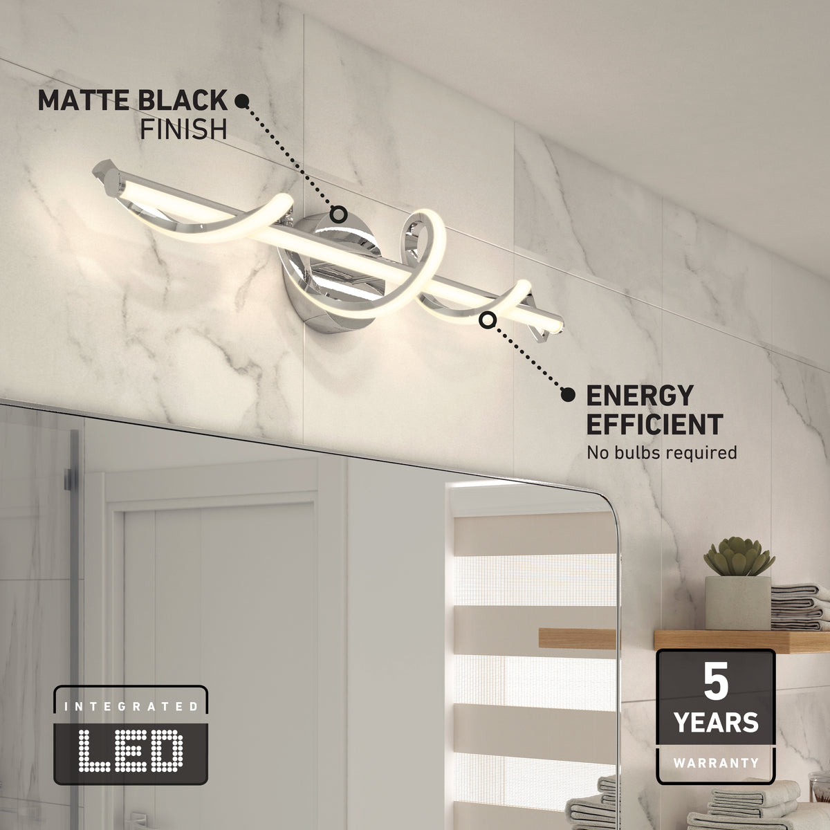 Coda modern LED bathroom vanity light 5 CCT