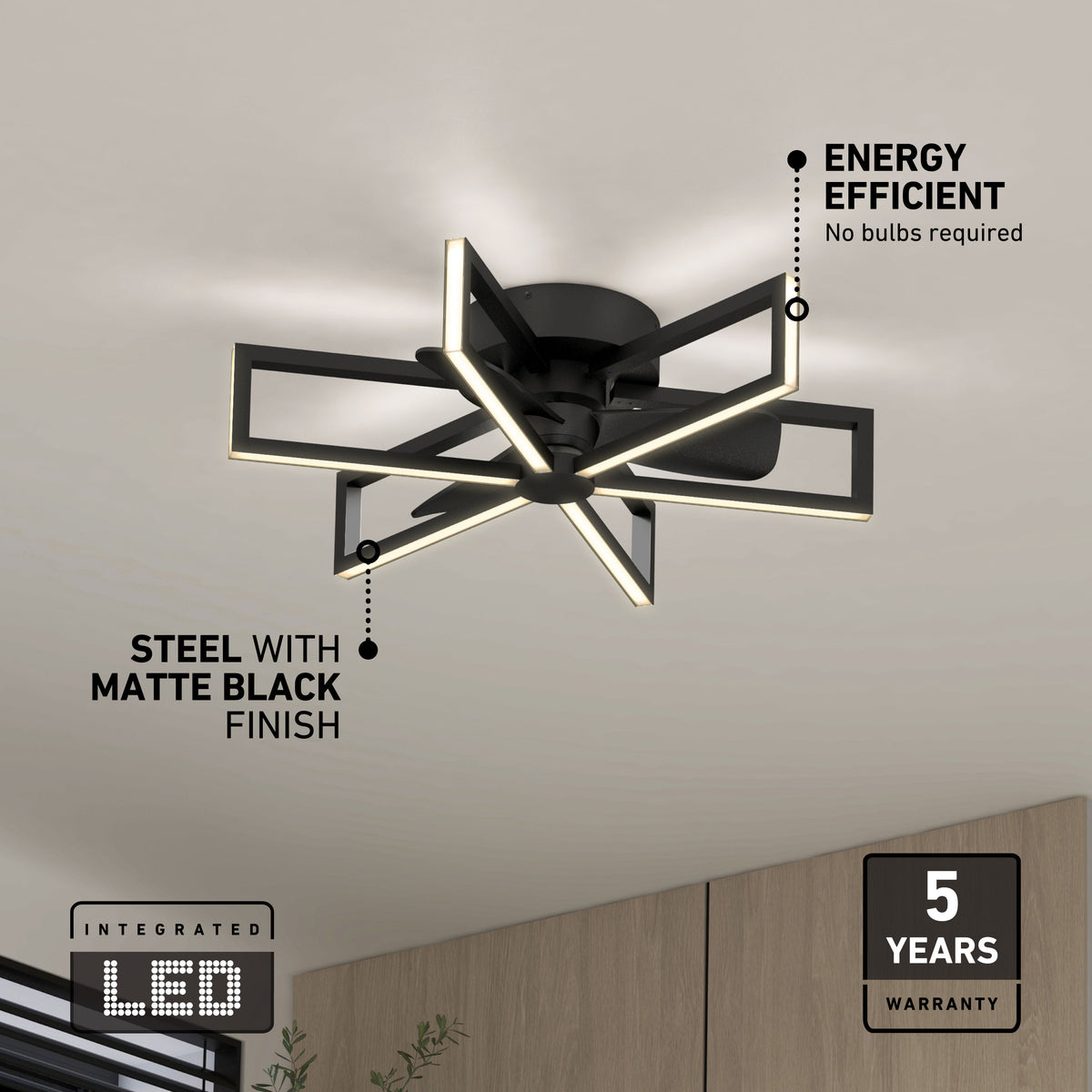 Artika Swirl 26″ LED modern fandelier ceiling fan with light offers silent, energy-efficient style—remote included.