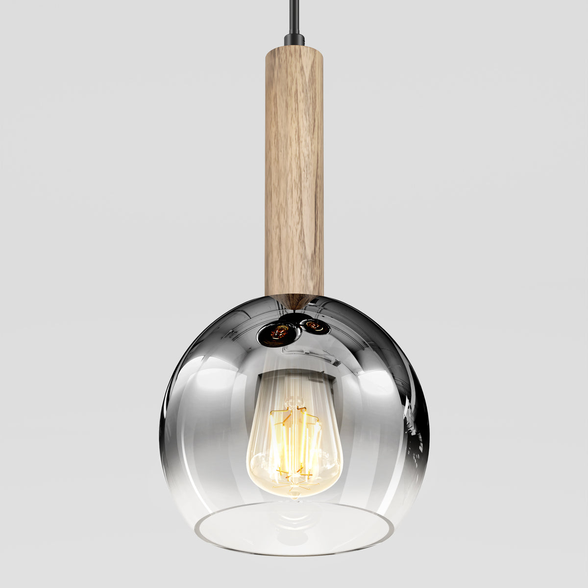 The Artika Ardel Spiral 3-Light Pendant showcases a modern design with cylindrical wooden tops and transparent glass shades, offering a sleek look for any space. Bulbs not included.