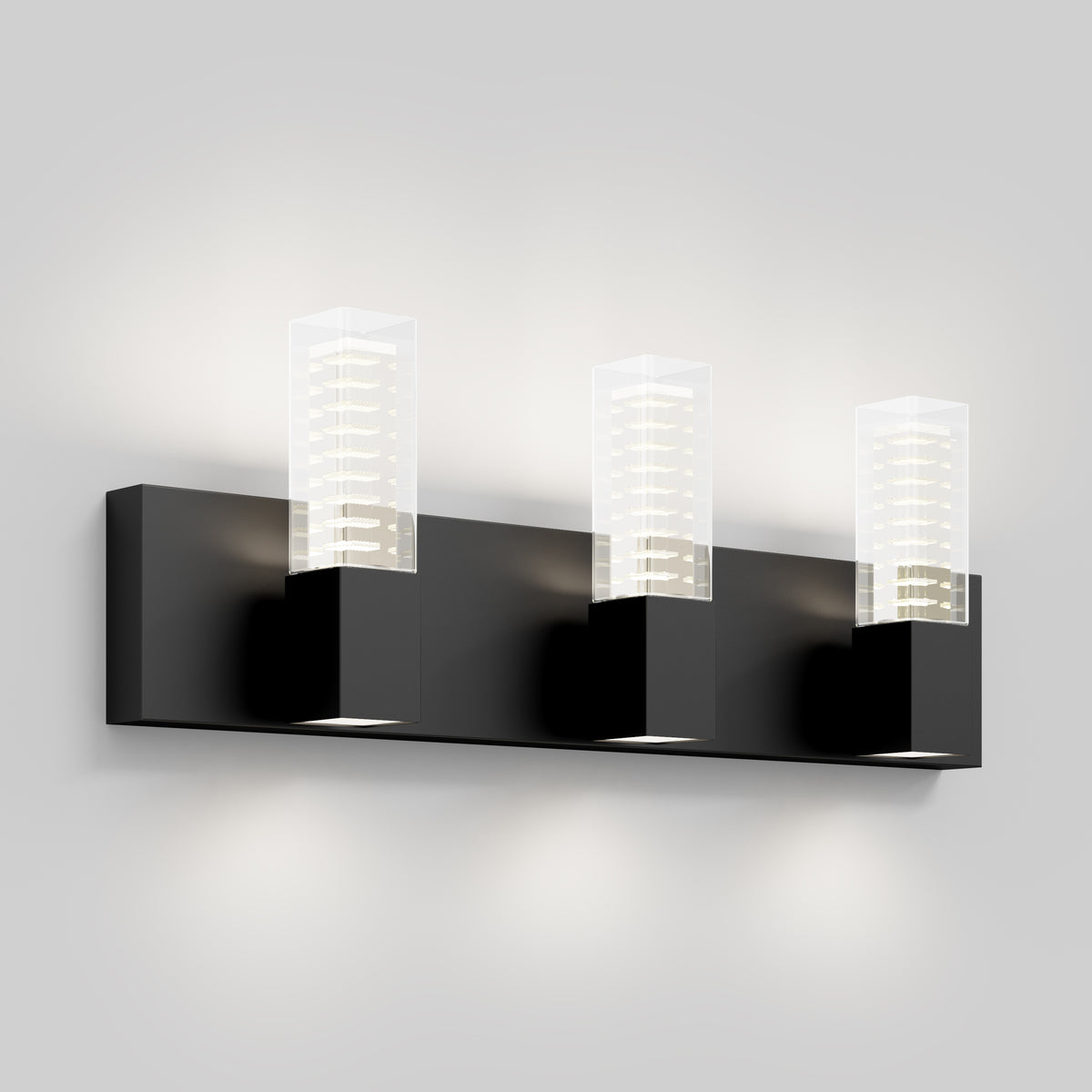 The Artika Hologram LED modern bathroom vanity light offers 5 CCT, perfect for mirrors with sleek black and glass design.