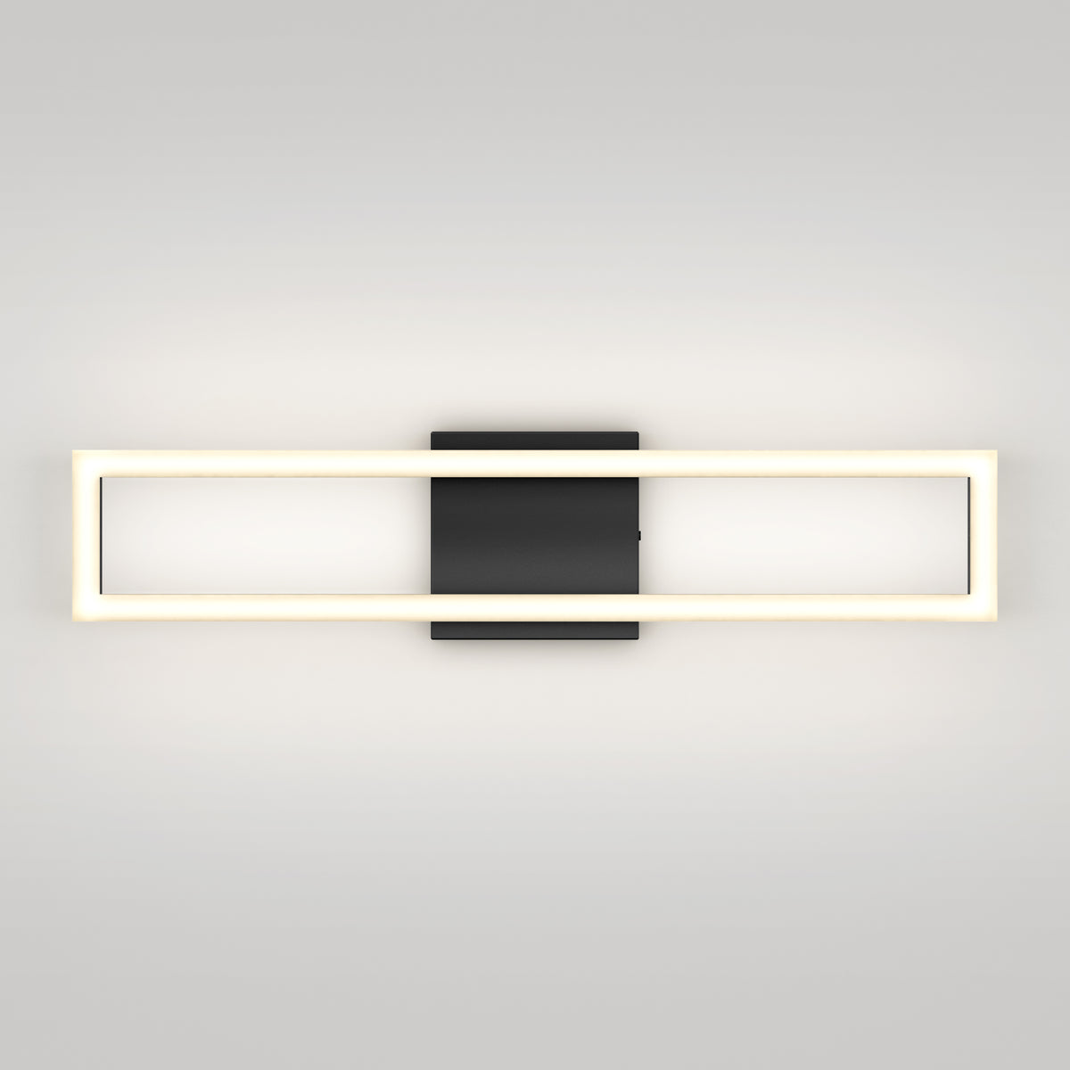The Artika Dover 27-in Integrated LED 5-CCT Vanity Light Bar features a sleek rectangular frame and black base, delivering a soft, even glow that adds modern style and function to any bathroom.