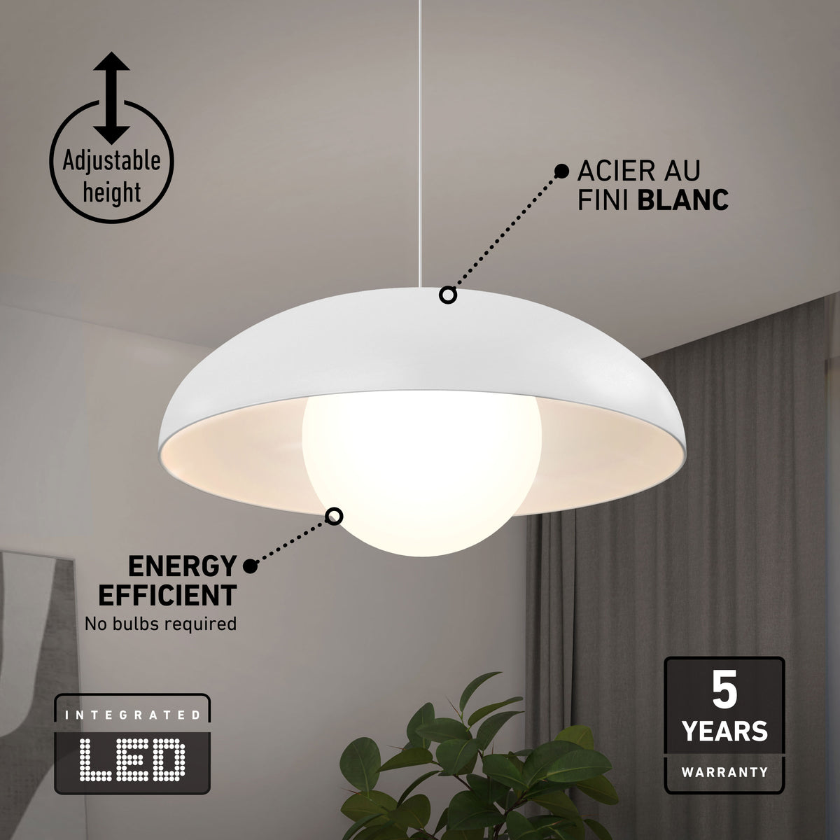 Artika Boden LED mid-century pendant, 3 CCT, adjustable height, 5-year warranty; plants not included.