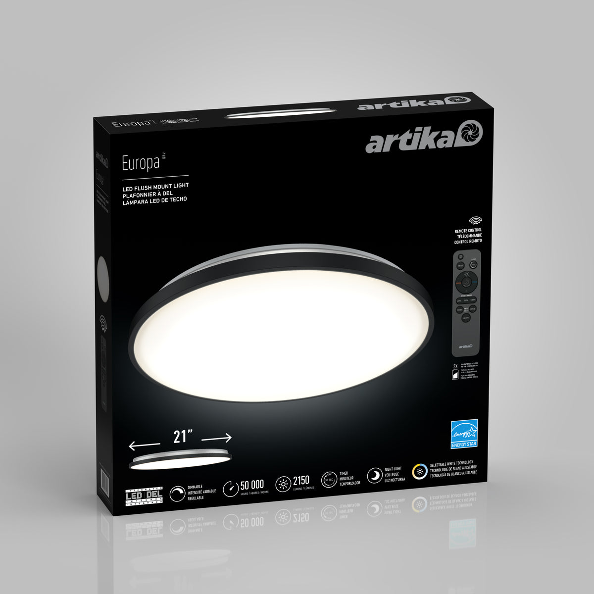 Europa 21 in. LED modern flush mount light - with remote