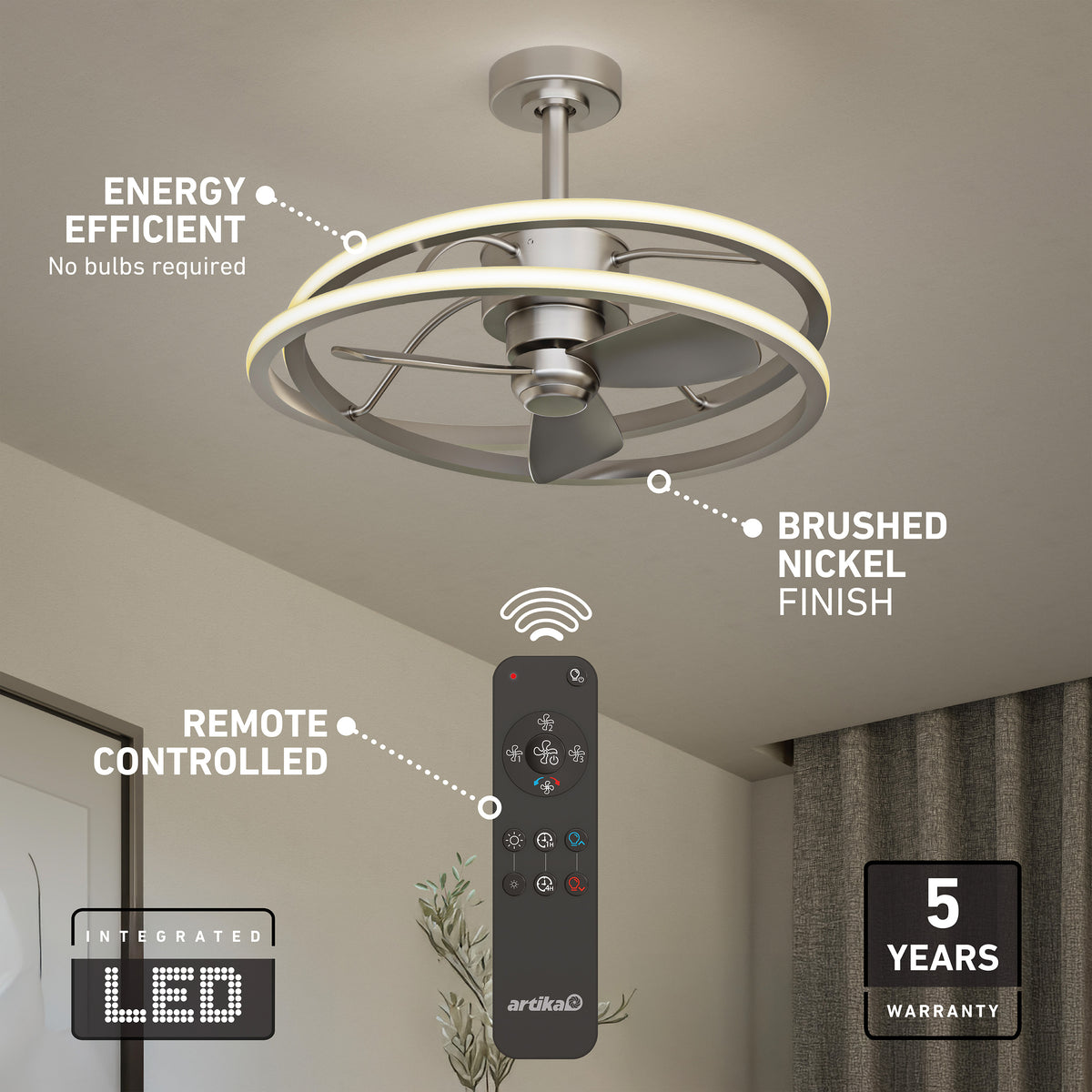 Coda 58 cm (23 in.) LED moderno fandelier ventilador de techo con luz - control remoto incluido