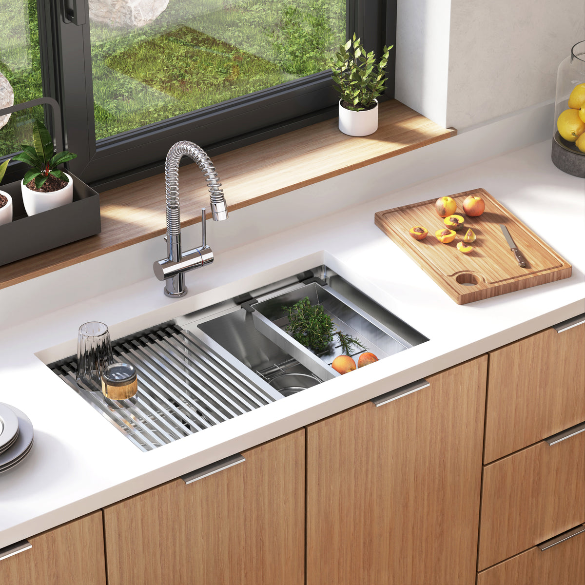Newport twin bowl 33 in. stainless steel workstation sink