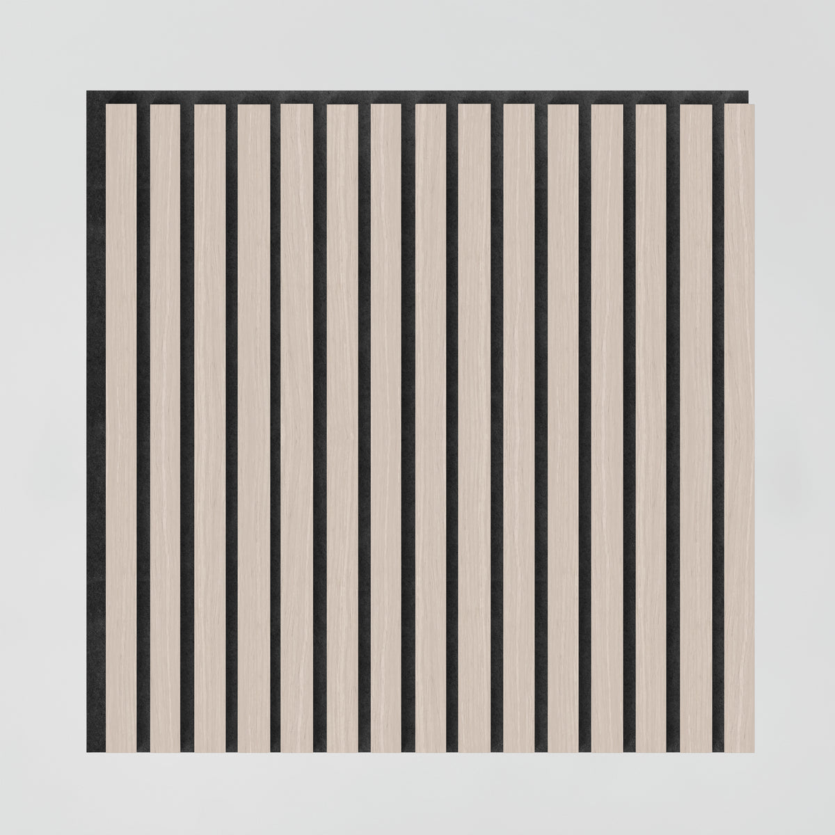 The Artika Sonolok 15.5 ft sound-absorbing wall panel kit (4-pack) features square panels with evenly spaced vertical stripes in alternating light wood and black, set against a plain light background.