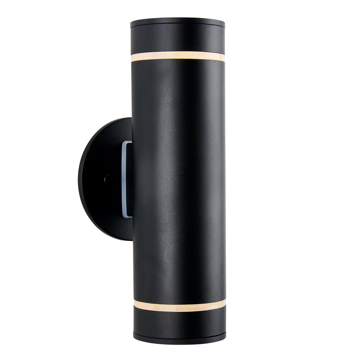 The Artika C7 indoor-outdoor wall light is a modern black cylindrical fixture with slim top and bottom light bands, mounted on a circular base. Rustproof and stylish, it’s ideal for both indoor and outdoor use.