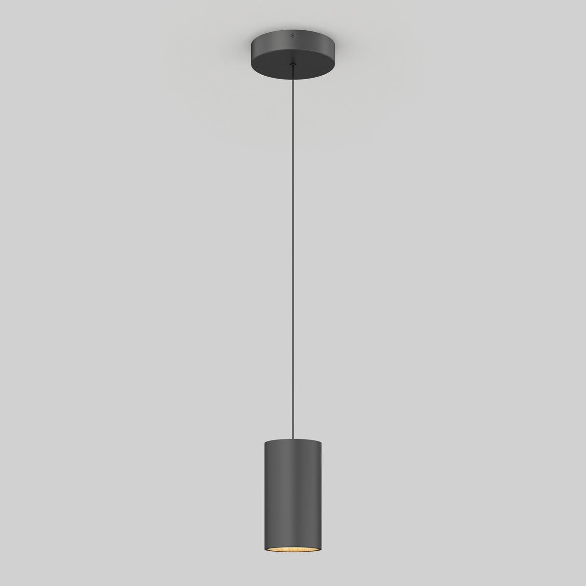 The Alton mini LED pendant light 5 CCT by Artika, featuring a modern cylindrical black design, hangs from the ceiling by a thin black cord against a plain light gray background.