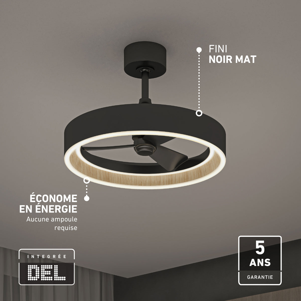 Artika Alton 24in. LED fandelier, matte black, remote, energy-saving, built-in light, 5-yr warranty—no bulb needed.