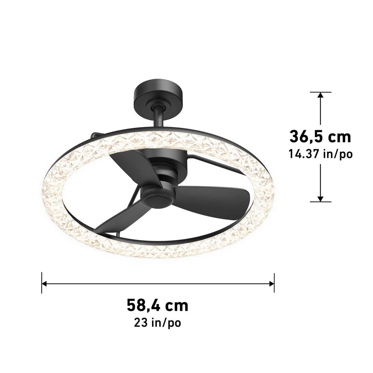 Carat 23 in. (58 cm) LED modern fandelier ceiling fan with light - includes remote