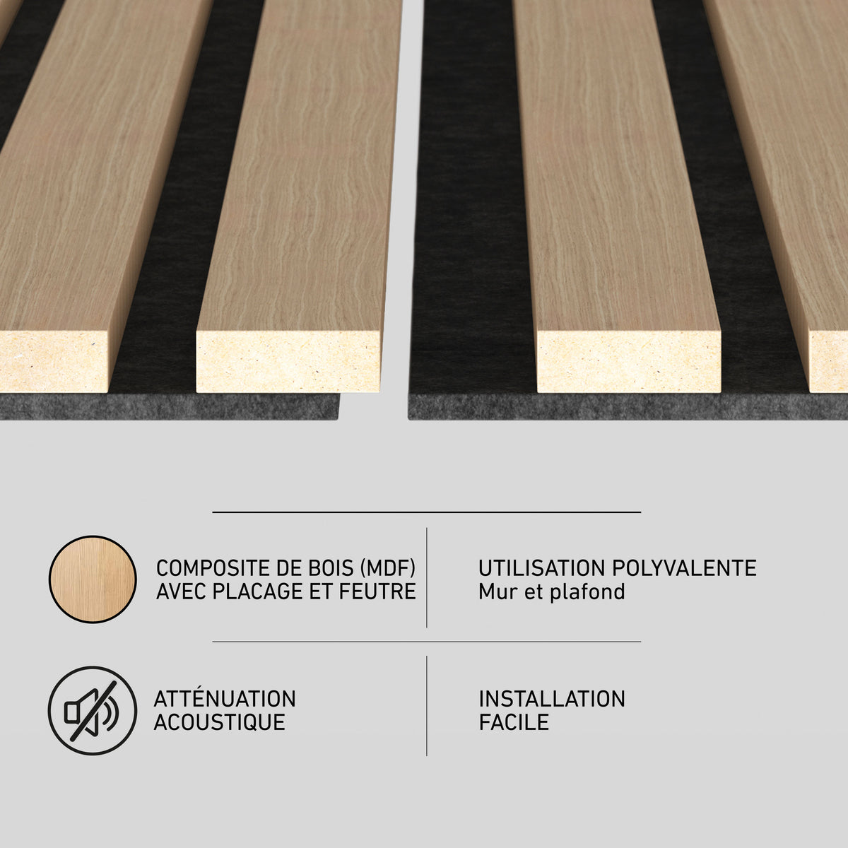 Artika Sonofold kit (2-pack): wood panels with black felt backing for sound absorption, noise reduction, and easy installation.