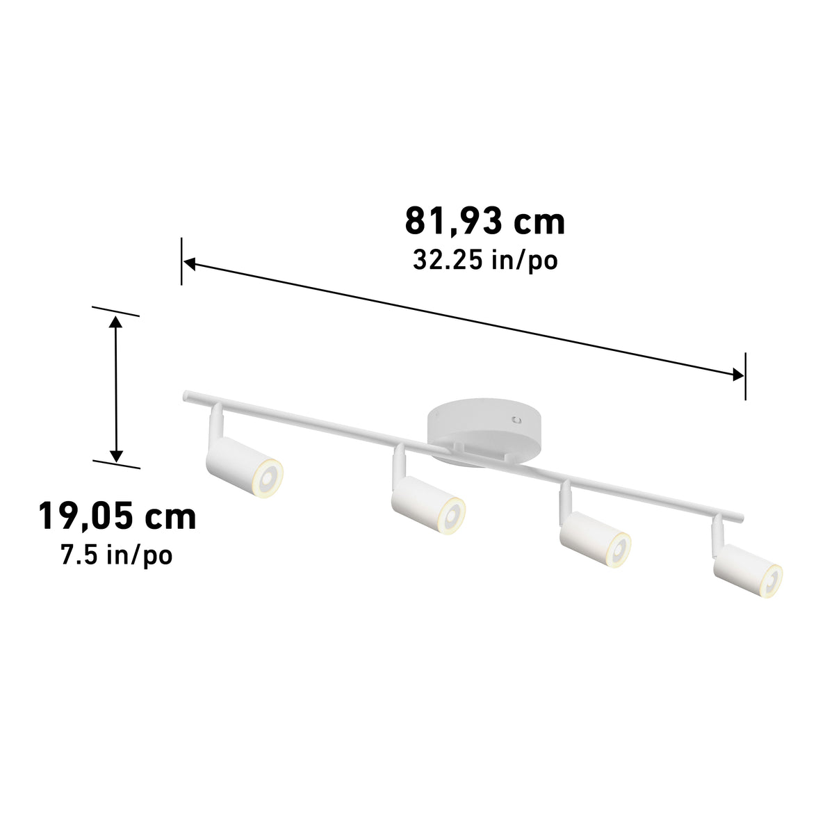 Artika Asher 32 in. 4-Light LED Track Light 3CCT, adjustable heads, 81 cm x 19 cm, shown on plain background.