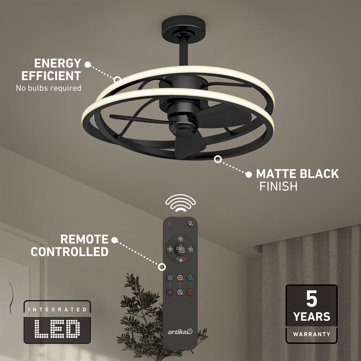 Coda 58 cm (23 in.) LED moderno fandelier ventilador de techo con luz - control remoto incluido
