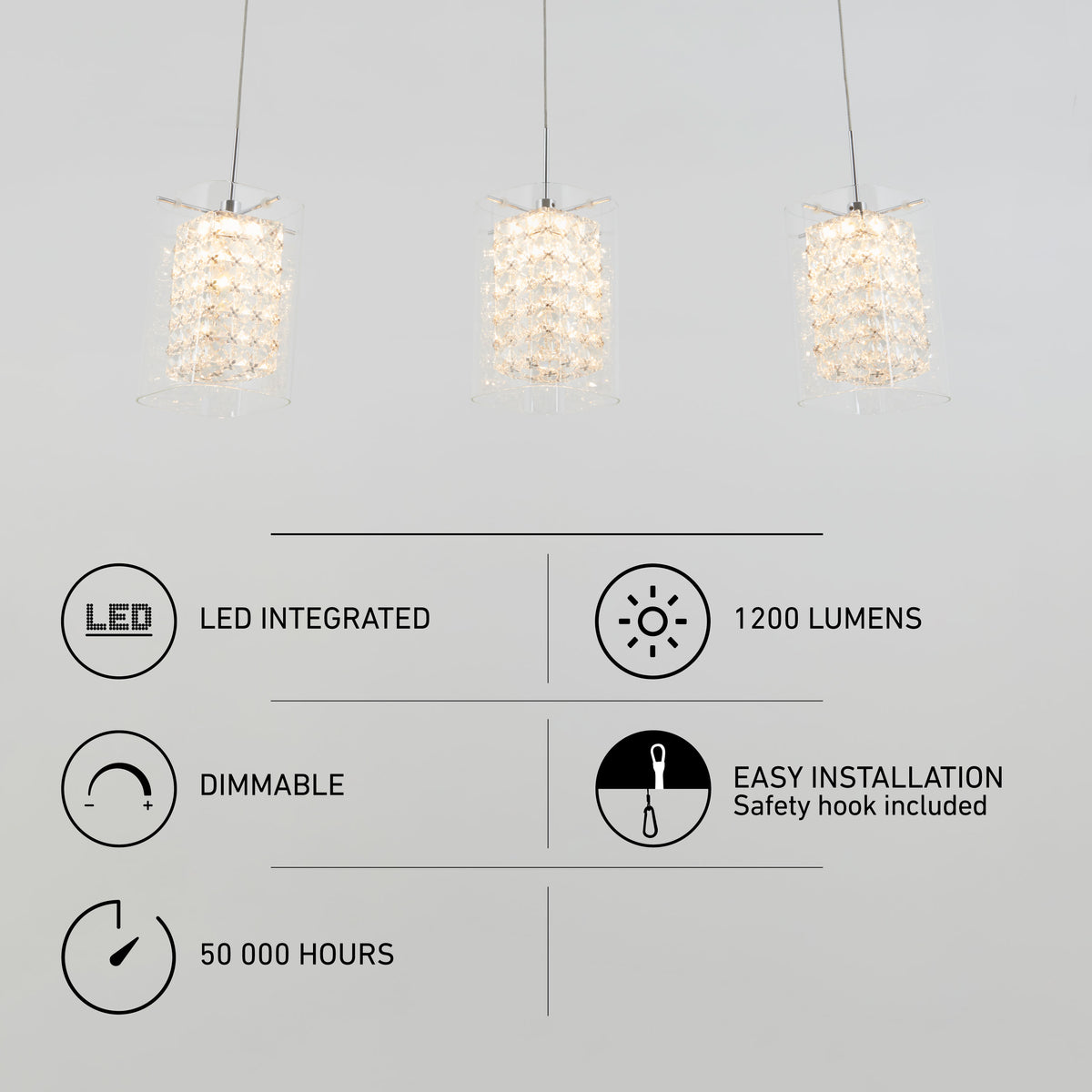 Crystal Cube 3-light LED pendant light