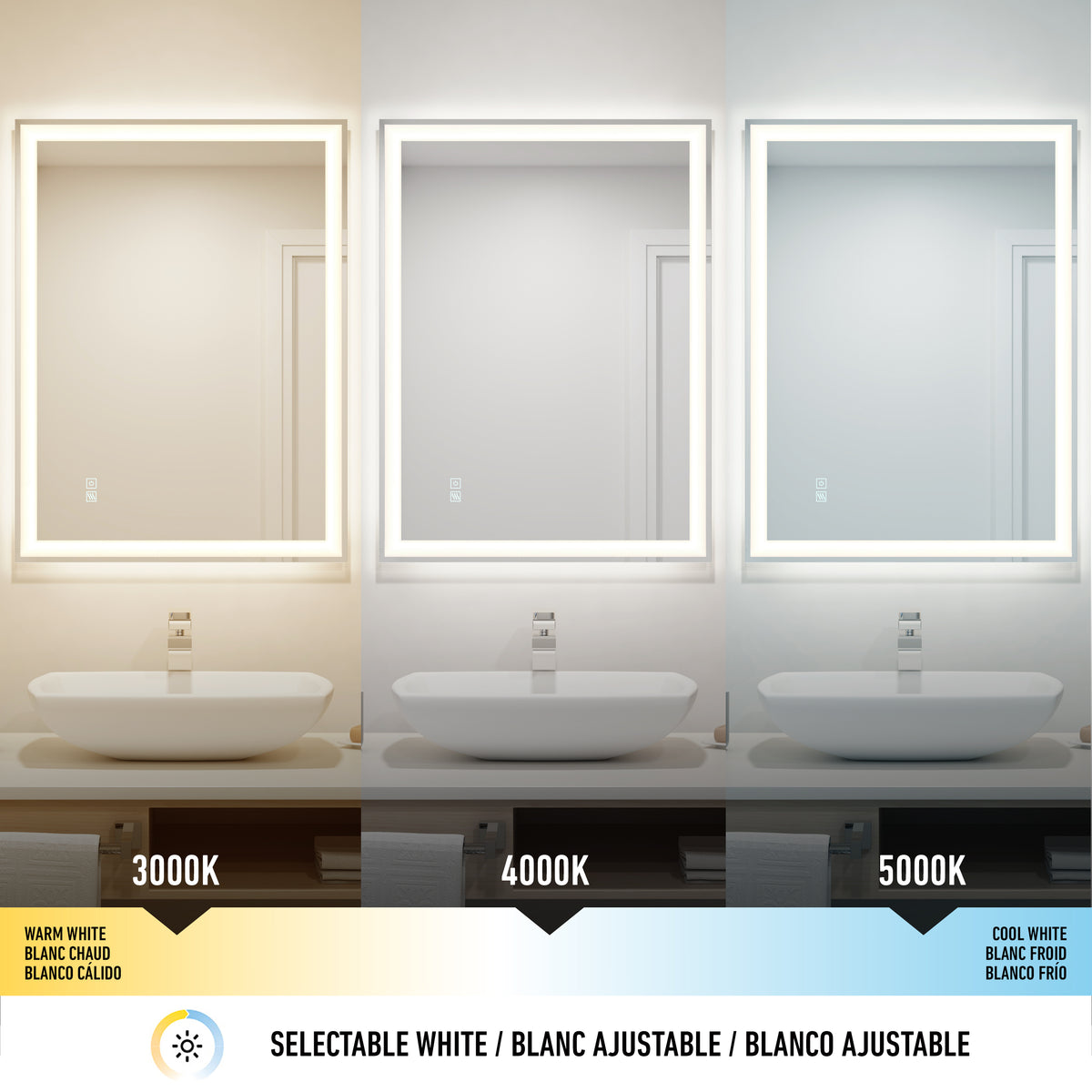 Sofia 61 x 81 cm (24 x 32 in.) espejo LED de baño 3 CCT antivaho