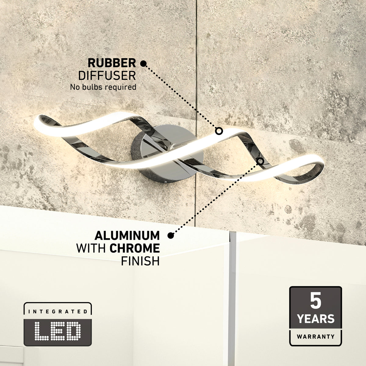 Swirl 27 pulg (68 cm) luminario de vanidad de 3 luces LED moderno para baño