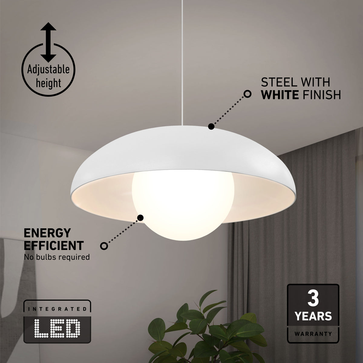 Boden LED modern mid-century pendant light 3 CCT