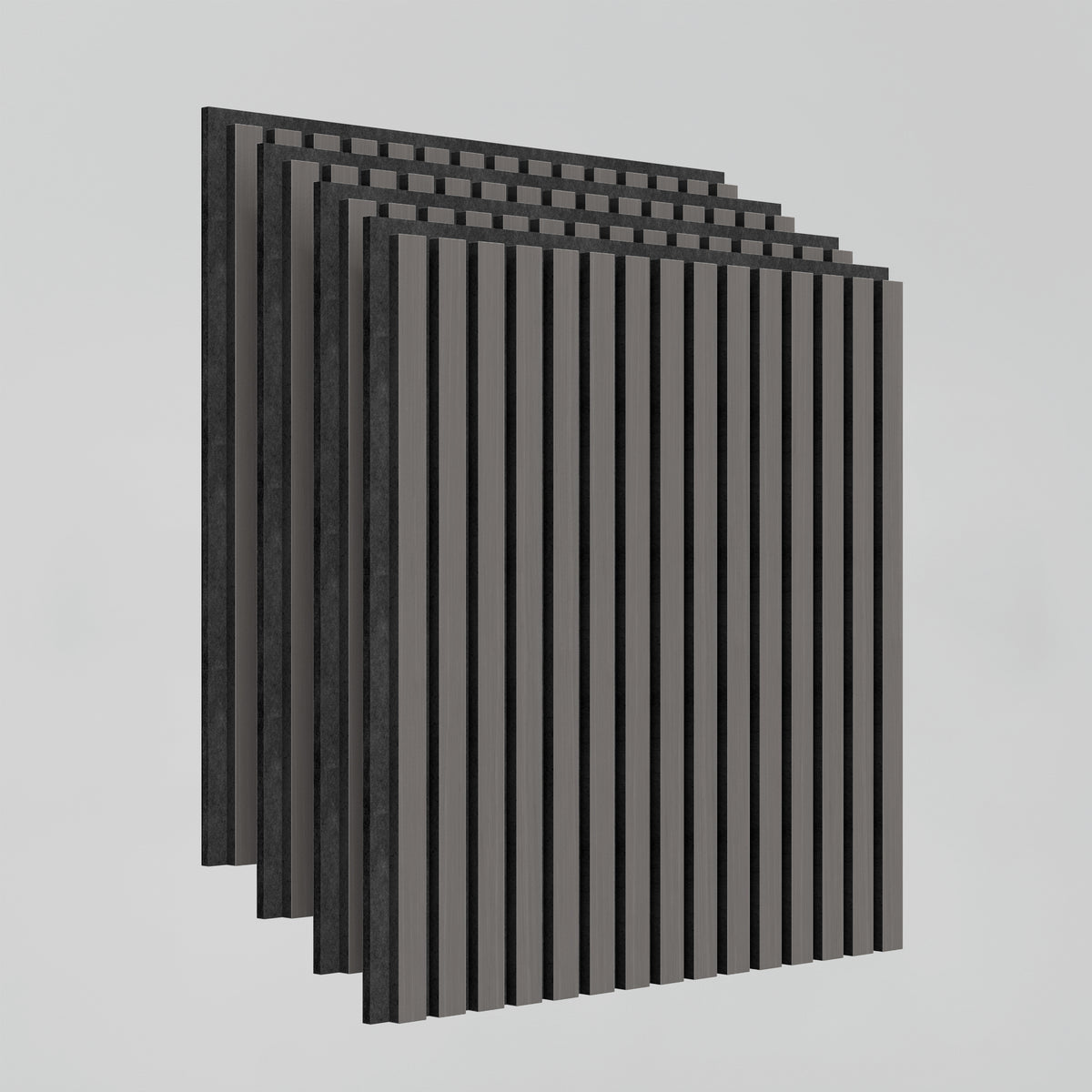The Artika Sonolok 15.5 ft sound-absorbing wall panel kit (4-pack) features four rectangular panels with evenly spaced vertical black and gray stripes, slightly overlapped against a plain light gray background.