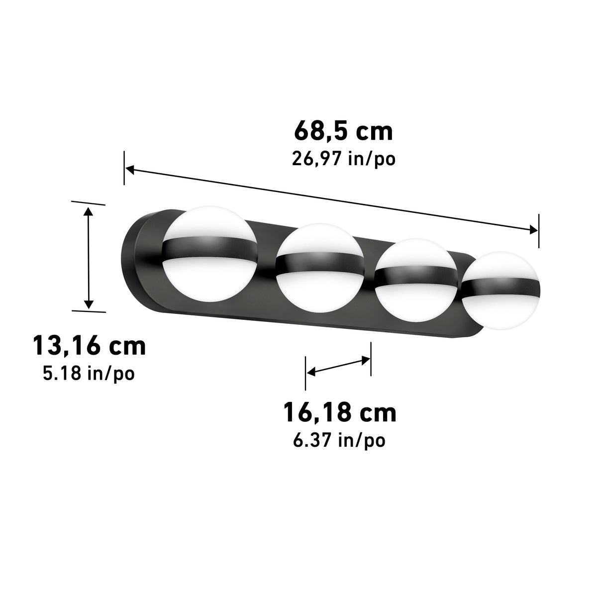 Baldric 27-in (69 cm) 4-Light Modern LED 3-CCT Vanity Light for Bathroom