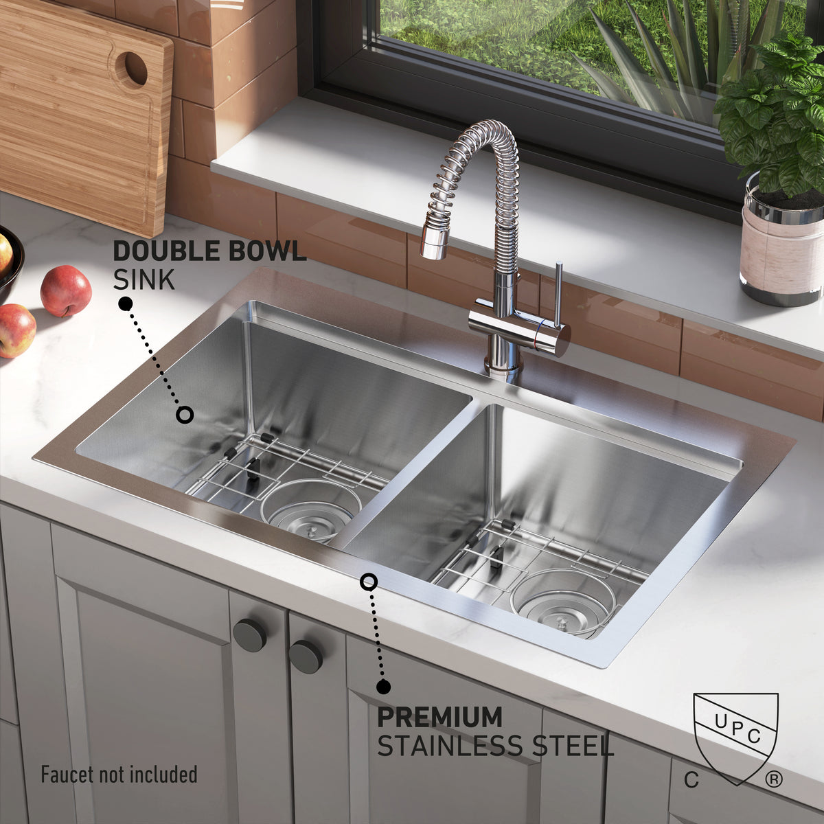 Newport fregadero 31 in. de acero inoxidable de doble tina