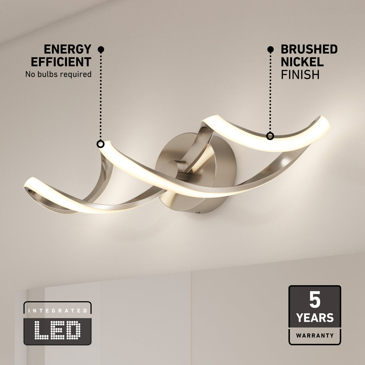Swirl 27 pulg (68 cm) luminario de vanidad de 3 luces LED moderno para baño