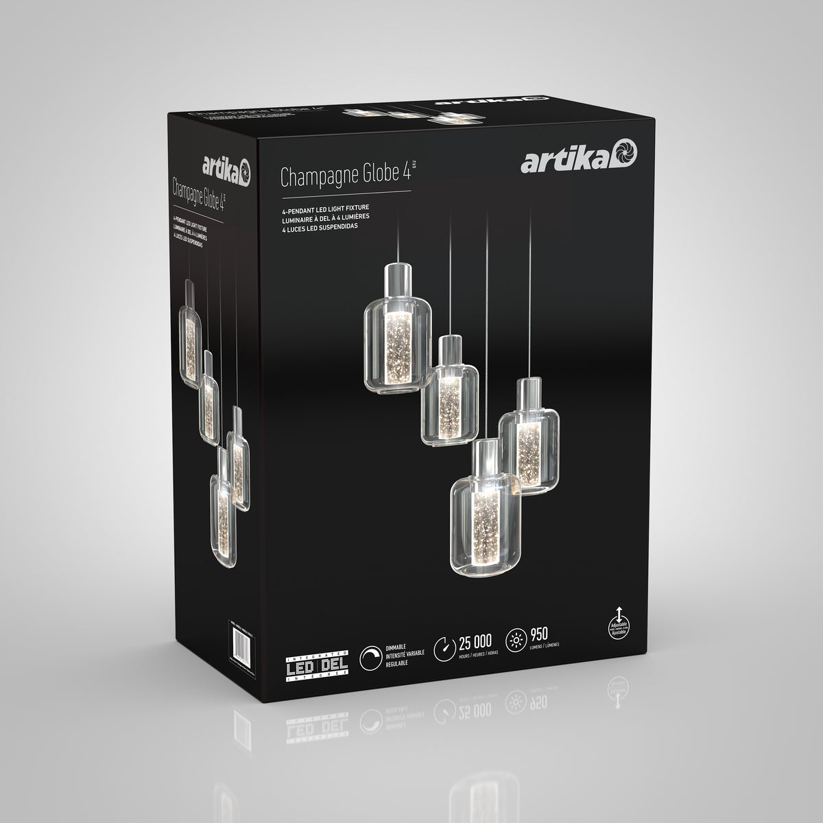 Champagne Globe 4-light LED pendant