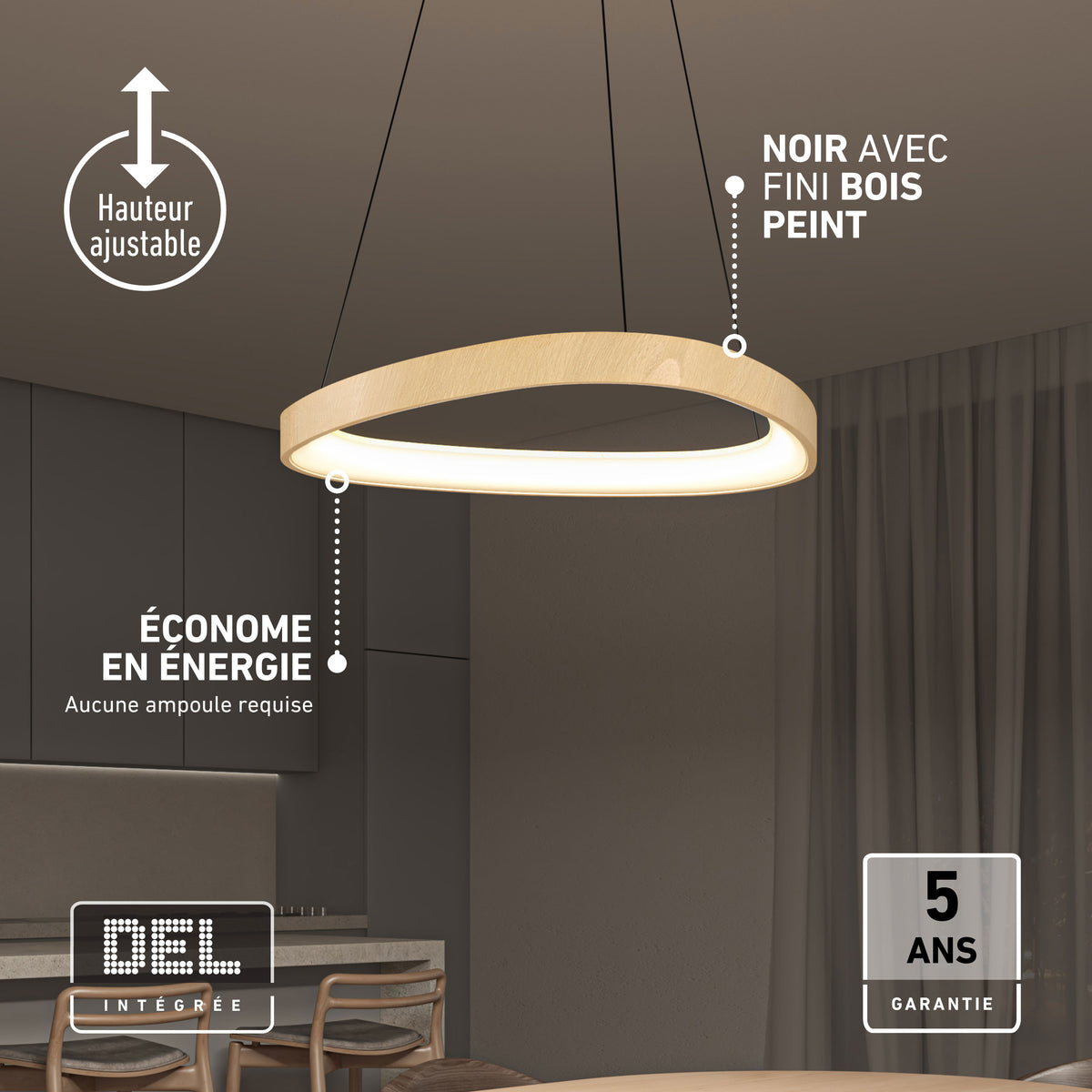 The Artika Bjorn modern LED pendant offers 5 CCT, dimmable, energy-efficient lighting and a 5-year warranty—perfect for kitchens.