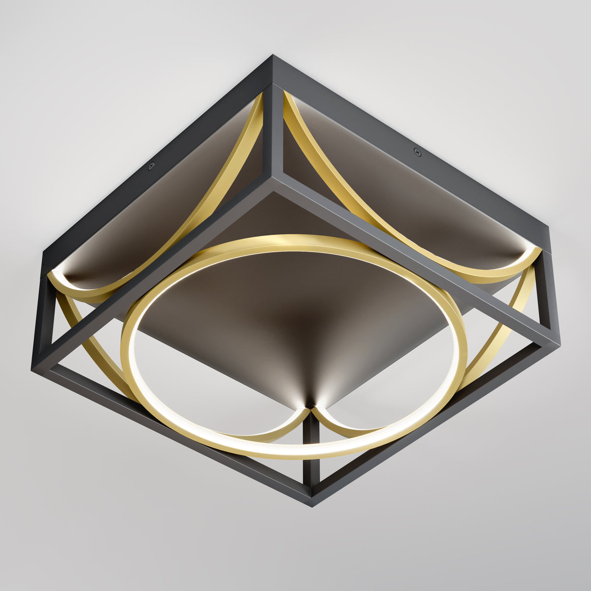 Artika Luxury 13 in. Modern LED flush mount ceiling light, black/gold frame, circular design with integrated LED technology.