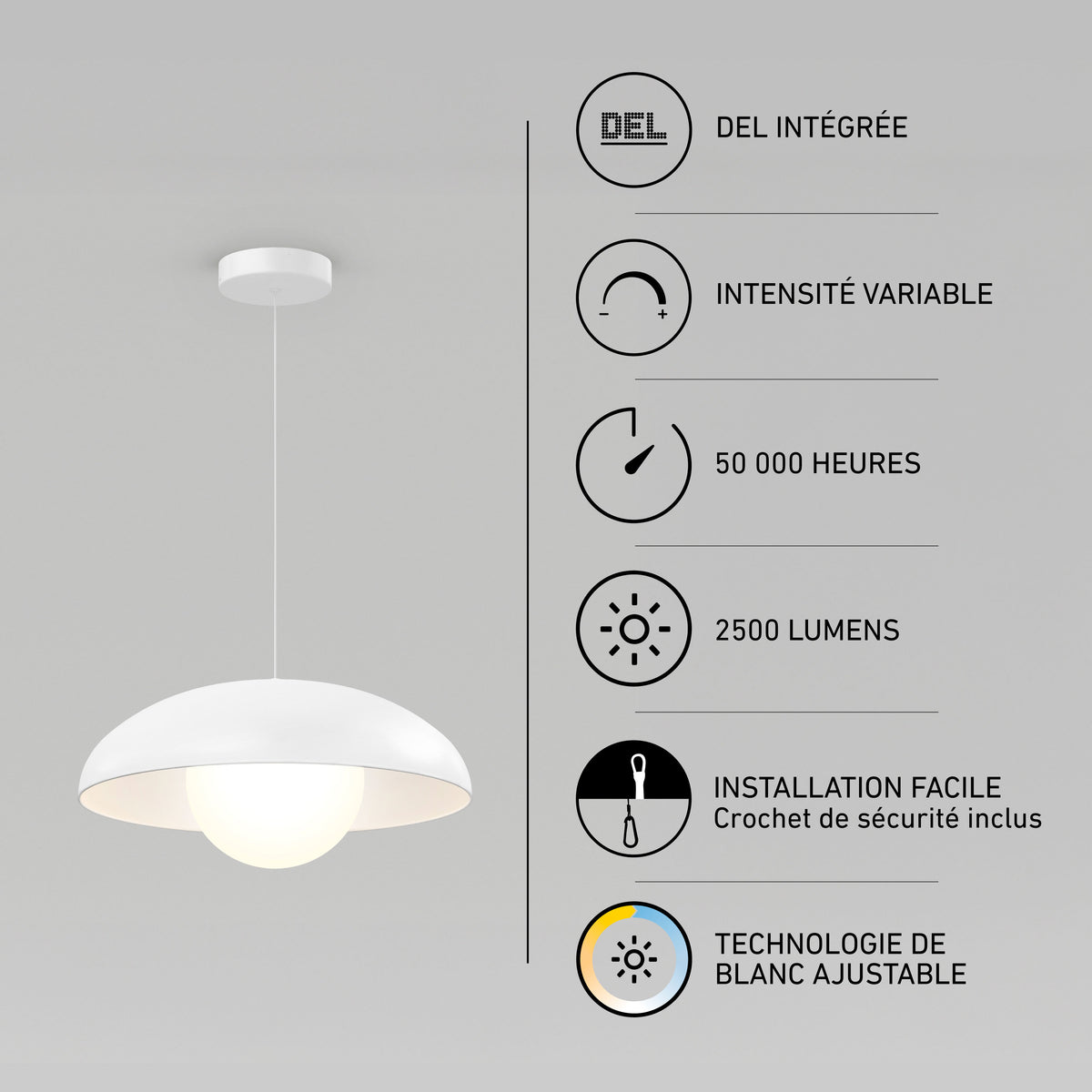 Artika Boden LED mid-century pendant, 3 CCT, dimmable, 2500 lm, 50,000 hrs, easy install.