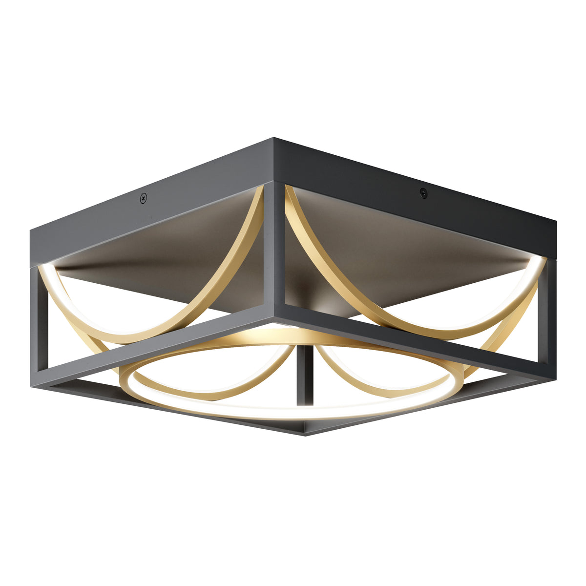 Artika Luxury 13 in. Modern LED Flush Mount Ceiling Light, black frame with curved gold and white accents, ideal for contemporary spaces.