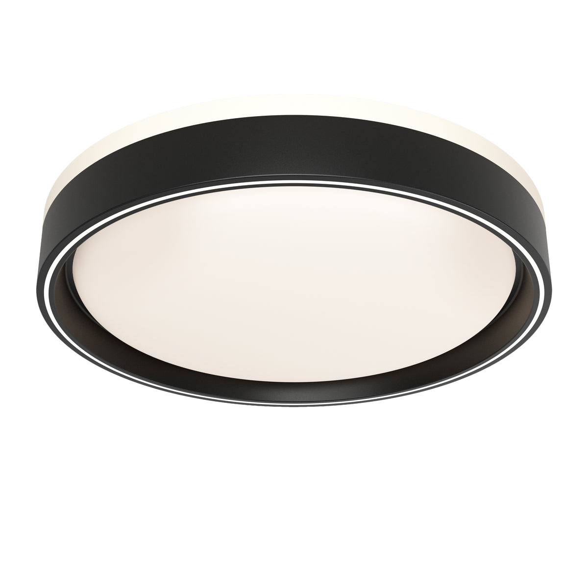 The Artika Callisto 15 in. LED flush mount light features a round design with a black rim and white diffuser, offering 5 selectable color temperatures for a customizable, soft, even glow.