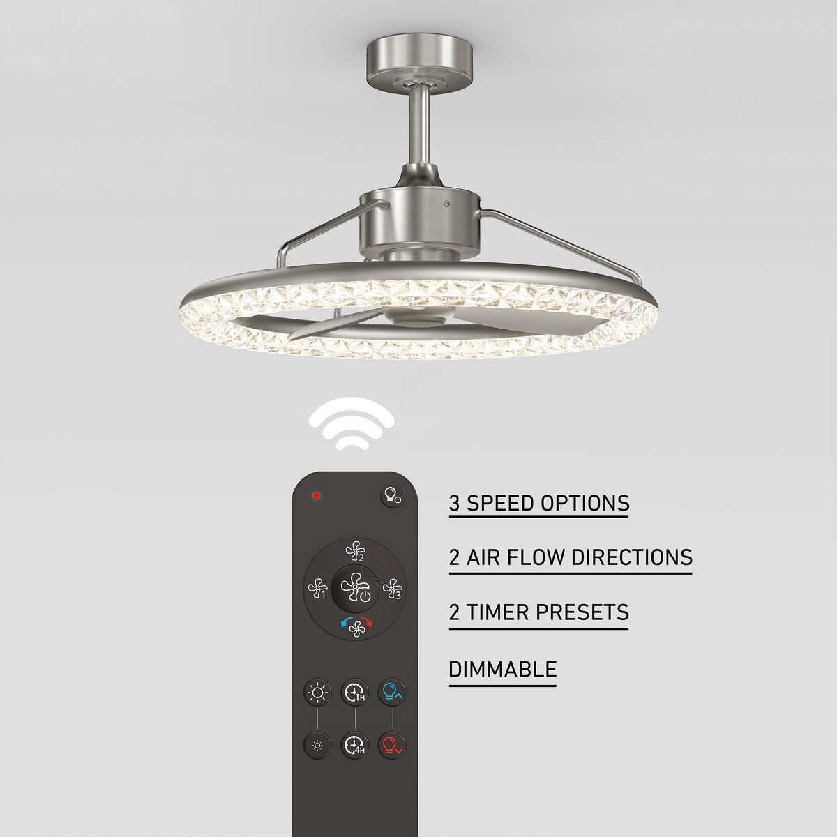 Carat 23 in. (58 cm) LED modern fandelier ceiling fan with light - includes remote