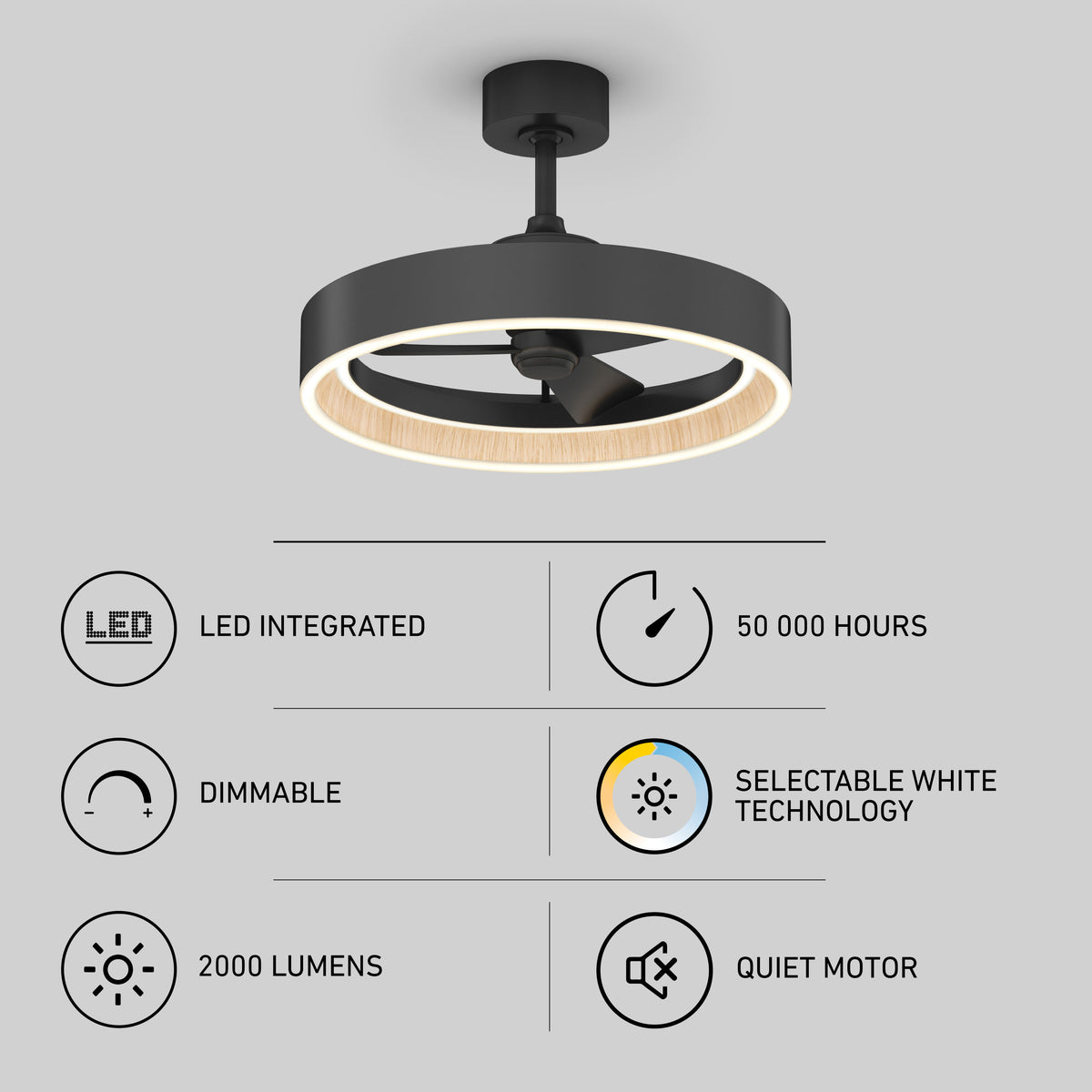 Artika Alton 24″ LED modern fandelier ceiling fan, remote included, dimmable 2000 lm, adjustable color, 50,000-hr life.