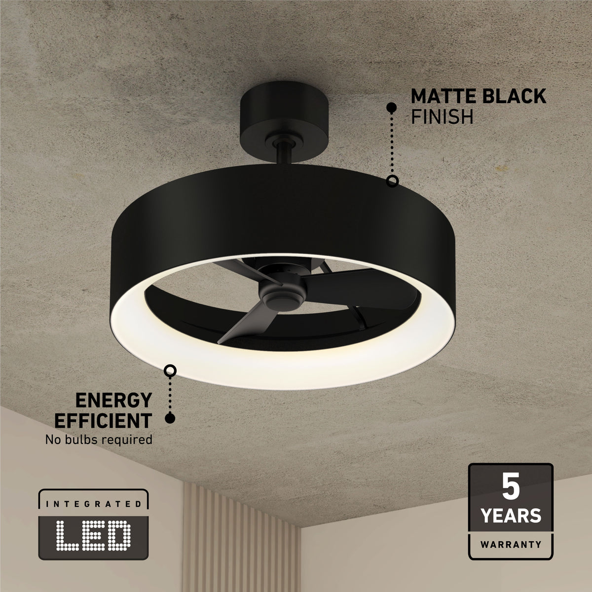 Aiden 24 in. LED modern ceiling fan 3 speeds - with remote