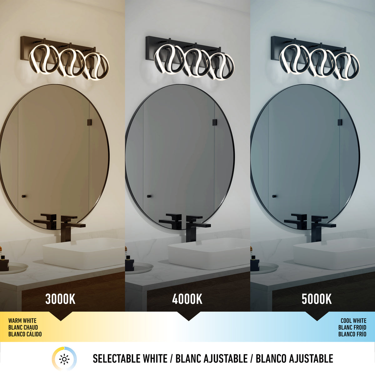 Vivaldi LED contemporary bathroom vanity light 3 CCT