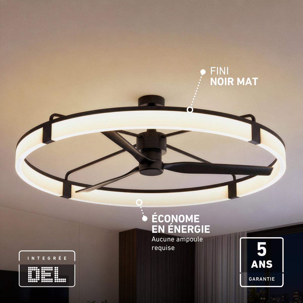 Artika Sunnyvale 52″ LED Ceiling Fan, matte black, remote, energy-saving, 5-year warranty.