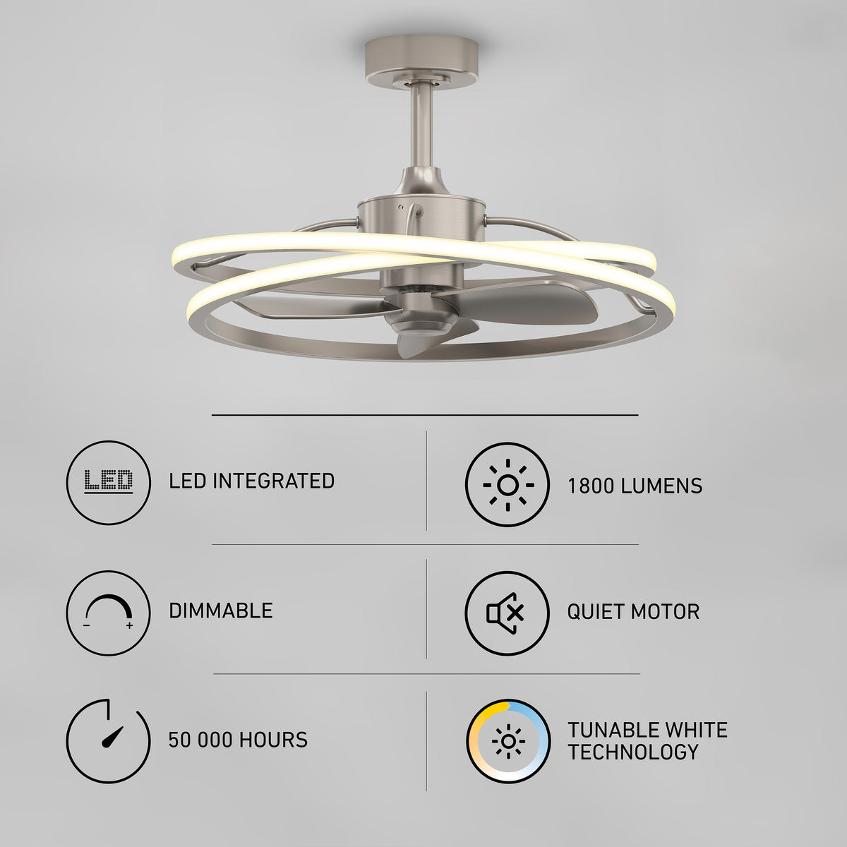 Coda 58 cm (23 in.) LED moderno fandelier ventilador de techo con luz - control remoto incluido