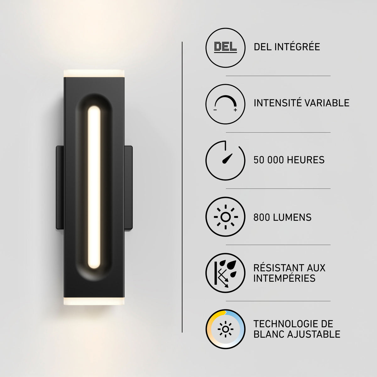 Artika Linea Square LED indoor-outdoor wall light: 3 CCT, 800 lumens, 50,000 hrs life, dimmable & weather-resistant.