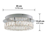 Round crystal ceiling light fixture with a silver base, measuring 35 cm (13.78 in) in diameter and 12.62 cm (4.97 in) in height. Arrows and labels indicate the dimensions.