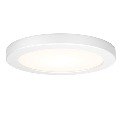 The Artika Europa Disk 7 in. LED modern flush mount light features a smooth, round design with a glowing center and 3 CCT dimmable brightness for customizable ambiance, shown isolated on a white background.