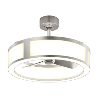 The Artika Huxley 23 in. LED ceiling fan offers 3 speeds, a circular frosted shade, and a sleek brushed metal finish.