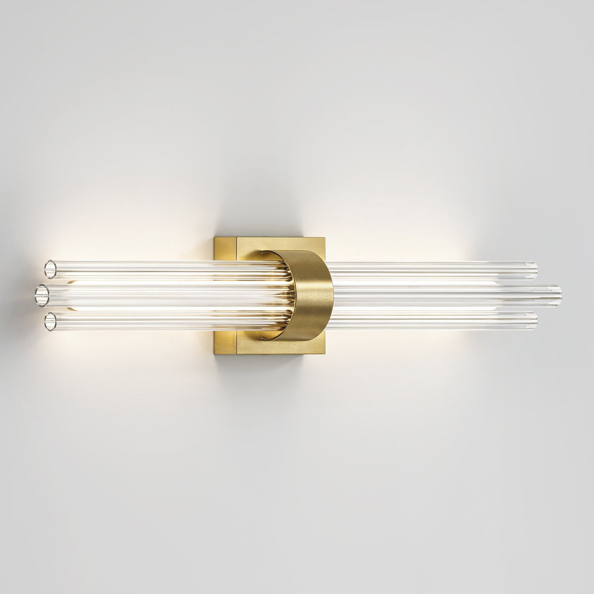 Artika Dorado 27″ LED wall vanity features parallel glass rods, dimmable light from both ends—ideal for modern bathroom décor.