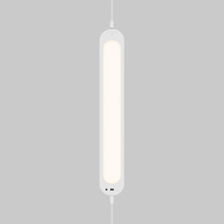 The Artika Impulse Under-Cabinet LED Light RGB+CCT with Remote glows softly, hanging vertically against a plain grey background.
