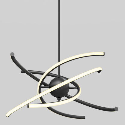The Artika Silvio LED pendant light 3 CCT features a modern, sculptural design with curved black arms and integrated LED strips, creating an abstract, orbit-like effect against a light gray background.