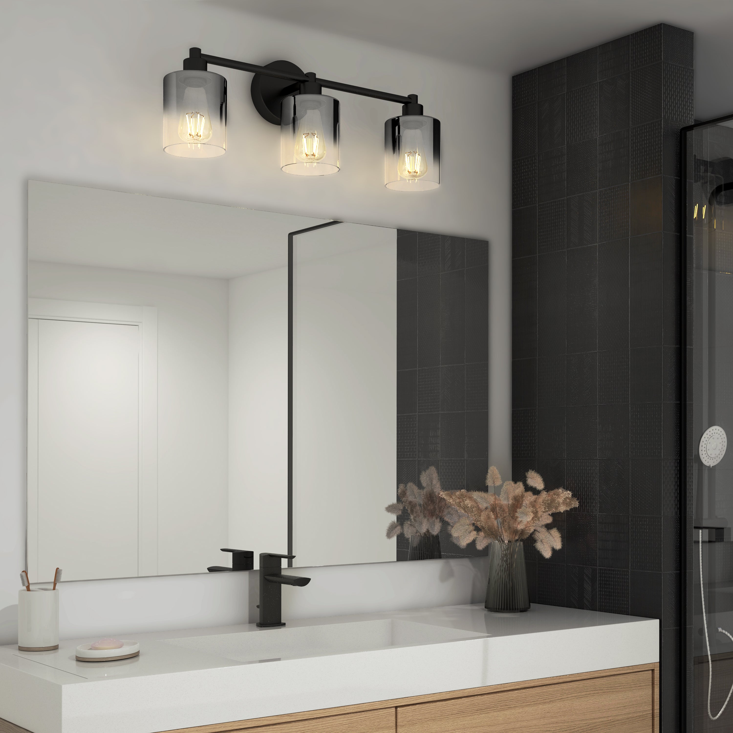 Haze modern 3-light bathroom vanity light in Matte Black | Artika