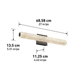 A cylindrical wall light fixture with a textured surface, mounted on a rectangular base. Dimensions: 68.58 cm (27 in) wide, 13.5 cm (5.31 in) tall, and 11.25 cm (4.43 in) deep.