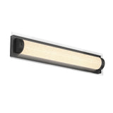A modern wall-mounted LED light fixture with a rectangular base and a cylindrical frosted light tube, featuring black circular end caps.