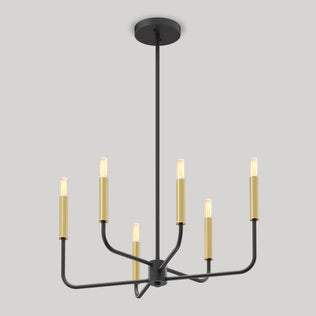 Artika’s Manchester 6-light pendant features gold sockets and matte black frame—an elegant transitional chandelier for modern spaces.
